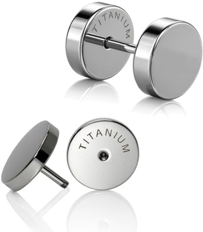 Soul-Cats Ohrstecker (2 Stück) aus Titan, silber, 14 mm Durchmesser, zeitloses Paar Ohrringe mit flachem Schraubverschluss für Damen & Herren