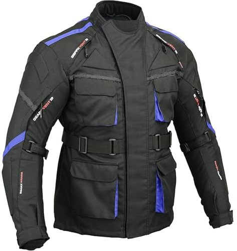 SAGA MOTO Surfer Motorbike Jacket – Waterproof Cordura Fabric with Padded Back & Elbow Protection (US, Alpha, Large, Regular, Regular, Blue)