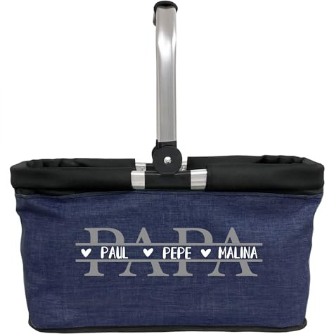 AMBERGER DESIGN by A&M Osterhage amd Personalisierter Einkaufskorb PAPA mit Namen – Geschenk für Papas – faltbar, praktisch, groß – ideal für Geburtstag, Weihnachten oder zur Geburt