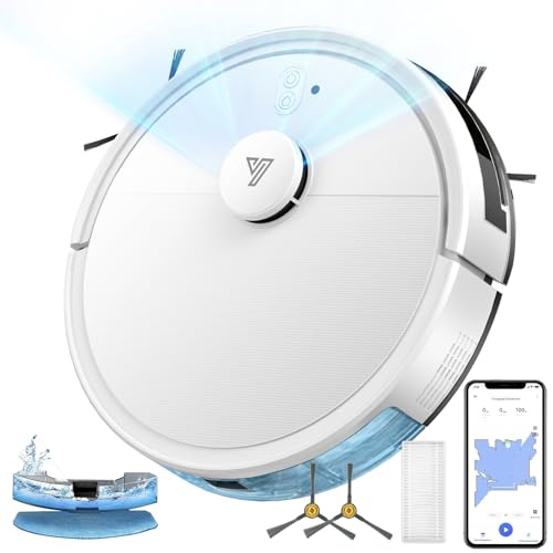 2026 Robot Aspirador con Mapeo, 360° Navegación Láser LDS y WiFi/App/Alexa Hasta 4000Pa, Barre, Aspira, Friega y Pasa la Mopa, Autonomía 120mins, Sensores Anticaídas y 2 Cepillos Laterales, Blanca