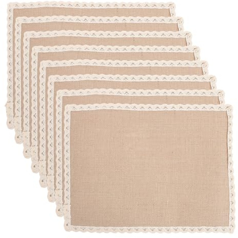 GALPADA 8 Stück Jute Tischset aus Polyester mit Spitzenborte Rechteckige Platzsets 30x40cm Elegante und Pflegeleichte Tischunterlage für Party und Esstisch