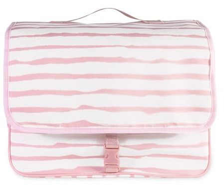 kate spade new york Hanging Toiletry Bag, 8.5 x 12.75 x 6 Travel Organizer with Gold Hook, 2 Large Bottle Compartments, Mesh & Clear Pockets, Nylon & Mesh (Goddess Stripe)