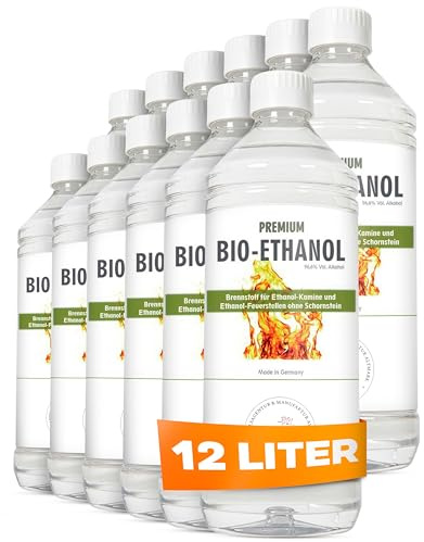 HaA Bioethanol 96,6% Premium 12 x 1L – Für Bioethanol Kamin & Tischfeuer Indoor – Bio Ethanol für Tischkamin Indoor & Outdoor - Geruchsarm & rückstandsfrei – aus nachwachsenden Rohstoffen