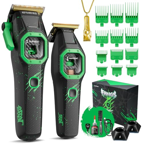 SUPRENT FANGS Professional Barber Clippers - High-Performance 13,000 RPM Vector Motor Hair Clipper Barber Trimmer Set, Professional Haircutting Kit with AI Speed Control, Patented U-Teeth Blade(black)