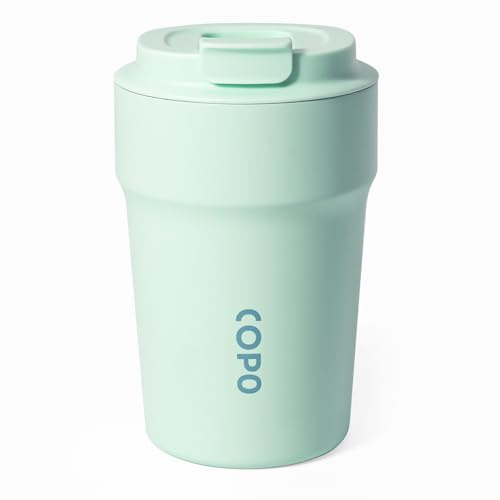 Travel Mug with Ceramic Coating, Insulated Coffee Cup for Hot Drink, Reusable Thermal Cup 380 ml/13oz, Leak Proof Coffee Flask, Stainless Steel Coffee Travel Mug with Lid for Home Office (Teal)