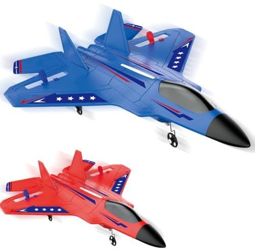 Fremego RC Flugzeug RTF,2 Stück 2.4Ghz Kampfflugzeuge Ferngesteuertes Flugzeugs für Anfänger Flugzeug Ferngesteuert Modell Spielzeug Blau&Rot F22