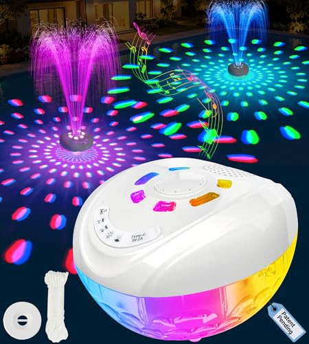 Luxfero 3 en 1 Enceinte Picsine avec Fontaine & Lumière,Enceinte Bluetooth Piscine Étanche IP68,Enceinte Flottante, Haut Parleur Bluetooth Puissant,Stéréo HD,BT5.4,24H Fontaine Piscine Rechargeable