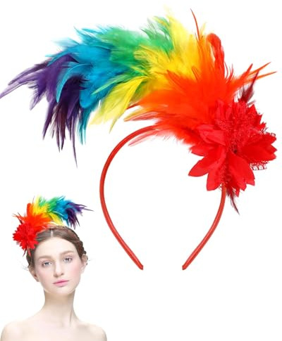 ZAMXHUG 1 Stück Bunt Feder Stirnband Fascinator Stirnbänder, Haarreif Karneval Feder Haarschmuck, Federstirnband für Damen, Mädchen Fasching Cosplay Haarband Karneval Party