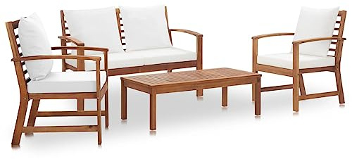 Mokuyary 4-TLG. Trädgårdsloungeset med kuddar, massivt trä, akacia, trädgårdsmöbelset, utomhus, balkongset, terrassmöbler, trädgårdslounge, sittgrupp för terrass, balkong, trädgård – B