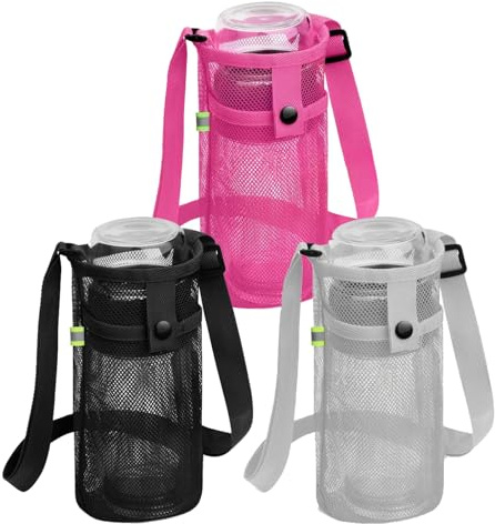 Vauki Flaschenhalter, 3 Stück Tragbare Wasserflaschenhalter mit Verstellbarem Schultergurt, Mesh Wasserflaschenhüllen mit Handytasche, Trinkflasche zum Umhängen für Sport Wandern Spazieren