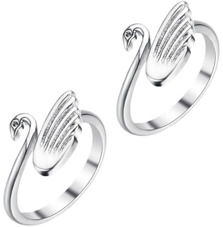 Luxshiny 2 Anelli per Maglieria Regolabili Motivo a Cigno in Acciaio Inossidabile, Anelli Guida per Uncinetto e Filato, Accessori da Cucito per Lavori a Maglia e Quilting, Set da 2 Pezzi