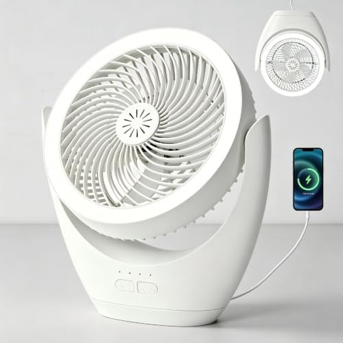 HARPER LIVING Rechargeable Desk Fan, Portable USB Table Fan with LED Light, Desktop Fan 3 Speeds & Stepless Dimming, 120° Adjustable, Silent Small Fan for Bedroom Office Camping Travel
