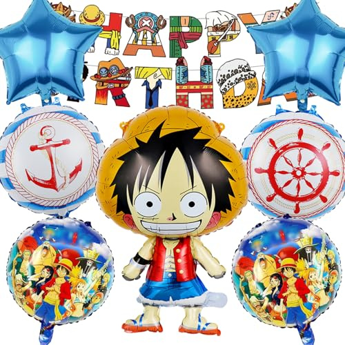 8 Pezzi Kit Palloncini Compleanno One Piec Ragazzo, One Piec Palloncino Foil Decorazioni per Festa di Compleanno Bambini
