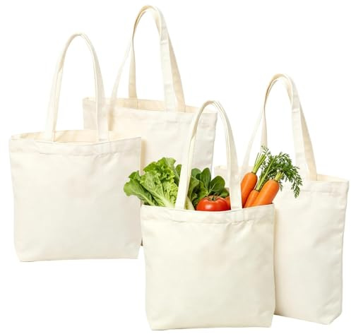 YIFKJYLF 4 Stück DIY Blanko Stoffbeutel Baumwollbeutel, Jutebeutel Unbedruck, Baumwolltasche Tragetasche mit Henkel für Sport, Einkaufen, Lebensmittel （35x30x8cm，40×35×10cm）