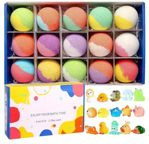 Badbollar För Barn - 15 Delar Fuktgivande Badbombset Med Överraskningsleksaker | Aromaterapi Duschångare Saltbollar | Avkopplande Bubbelbad Brusande För Pojkar Flickor Tonåringar Kvinnor Spa Badrum
