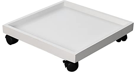Växtvagn med hjul, robust, rullande blomkrukställ, rörliga växtbrickor för inomhus- och utomhusbruk, trädgårdsväxtvagn (färg: vit, storlek: 44 cm/17,32 tum)