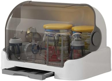 Abtropfgestell für Babyflaschen mit Deckel Aufbewahrungsbox mit herausnehmbarer Abtropfschale platzsparender Trocknerständer wiederverwendbarer für Babys robuste Lüftungskonstruktion (F, 40*29*27CM)