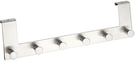 WENKO Türgarderobe Mod. Celano, Handtuchhalter für die Tür in Bad und Küche, Garderobe mit 6 Haken, rostfreier Edelstahl, 39 x 11 x 5,5 cm, Silber matt