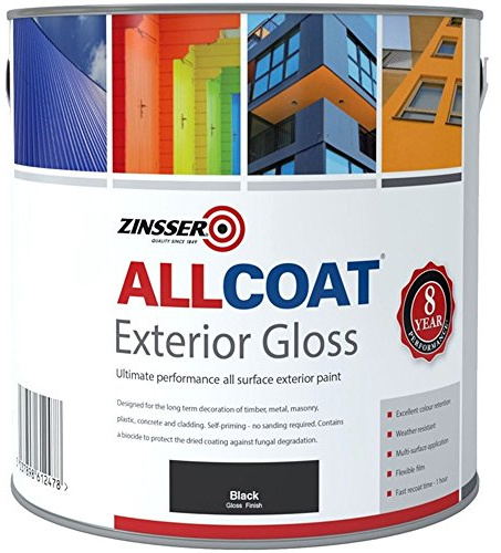 Zinsser Allcoat Exterior WB (Gloss Finish) Ready Mixed Colours 5 litre Black