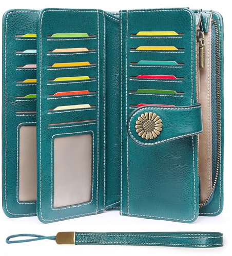 SENDEFN Wallets for Women Leather Credit Card Holder with RFID Blocking Large Capacity Wristlet