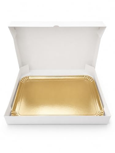 zapalorzo 25 boites Traiteur Blanche 29 X 42 X 6 cm + 25 Plateaux Or 42 X 28 cm