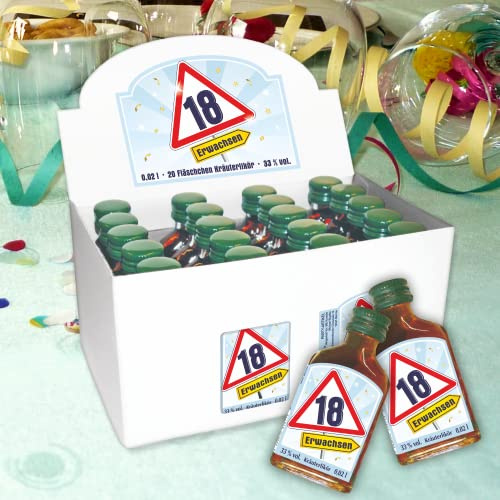 20er Box Kräuterlikör Schnaps - Zum 18. Geburtstag - 2cl, 33% vol. Männergeschenk Scherzartikel
