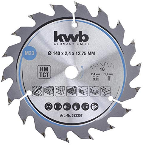 kwb 582357 Hoja de sierra circular para madera y madera dura, Cleancut - Hoja de sierra mediana, 140 x 12.75 mm