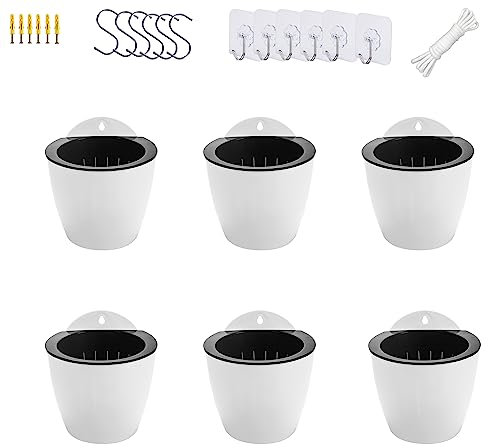ORIMERC 6er-Set Selbstwässernder Blumentopf Wand hängende Selbstbewässerungstöpfe Küche Kräutertopf Wandtöpfe Pflanze innen Wasserspeicher Pflanzgefäße Kräutergarten Balkon vertikal Wandmontage weiß