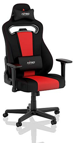 NITRO CONCEPTS E250 Gaming Stuhl - Bürostuhl Ergonomisch Schreibtischstuhl Zocker Stuhl Gaming Sessel Drehstuhl mit Rollen Stoffbezug Belastbarkeit 125 Kilogramm Schwarz/Rot, Large, NC-E250-BR