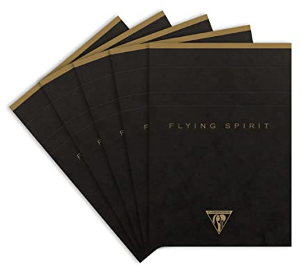 Clairefontaine 102646C - Packung mit 5 Blöcke Flying Spirit, kopfseitig geleimt, DIN A6 70 Blatt abtrennbar, liniert, Schwarz Motiven sortiert, 1 Pack