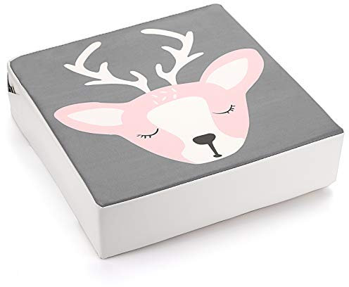 BSTKEY Baby-Sitzerhöhung für Kleinkinder, verstellbares Stuhlkissen, erhöht, waschbar, Kinder-Pads mit Gurten (Rosa/Grau)