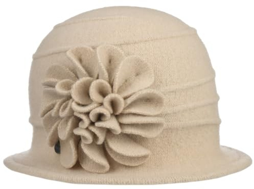 LIERYS Romina Cloche Wollhut - Hut - Elegante Form - Damen - Glockenhut mit Blütenapplikation - Herbst/Winter - Made in the EU