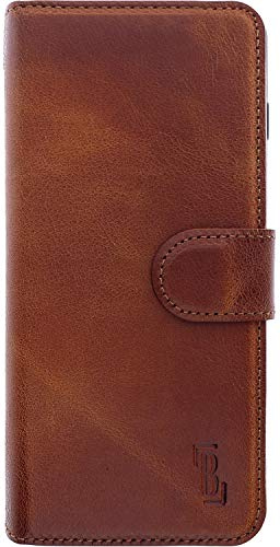 Burkley Handyhülle mit Ständer und Kartenfach für Samsung Galaxy S21 Ultra Leder Handytasche mit Magnetverschluss, 360° Schutz, RFID-Blocker