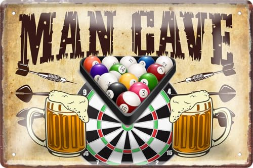 schilderkreis24 – Blechschild Lustiger Spruch Man Cave Dart Bier Billard Deko Garage Metallschild Theke Bar Pub Vintage Retro Geschenkidee Geburtstag Weihnachten Dartspieler 20x30 cm