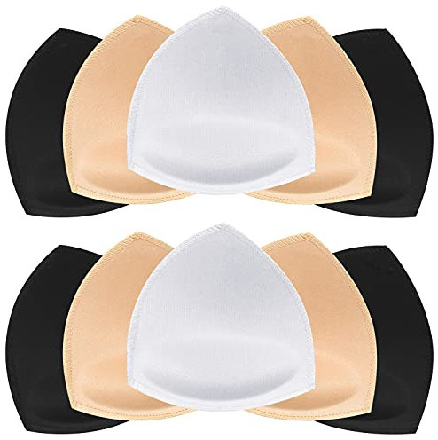 SKENGWEL 5 Pairs Women's Triangle Bra Pads Inserts Removable Push Up Sports Bra Cups Replacements for Bikini Top Swimsuit (Triangle 5 Pairs 3 Color B/C)