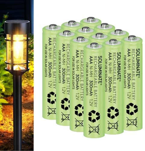 SOLUMINATE™ Rechargeable AAA Solar Light Batteries 1.2V 300mAh NiMH 12-Pack