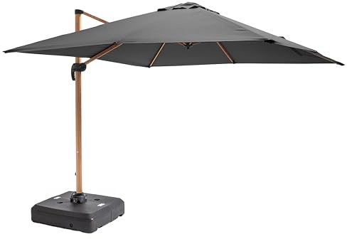 Oviala Parasol déporté 3x3m et Dalle à Lester sur Roues Effet Bois Gris