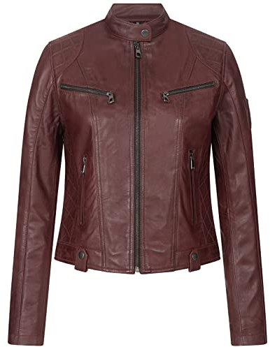 Rock Creek Damen Lederjacke Biker Jacke Echtleder Motorradjacke Leder Jacken Damenjacke Stehkragen Winterjacke Übergangsjacke D-481 Weinrot 2XL