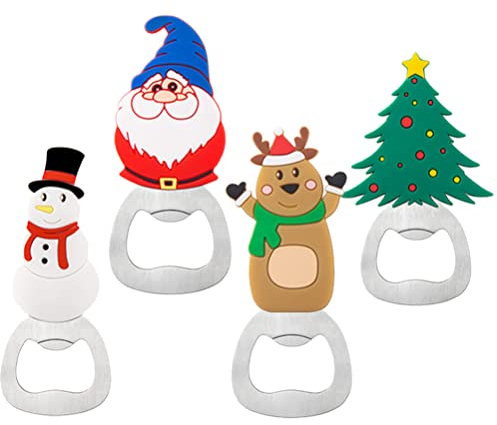 Cabilock 4stücke Teiliges Weihnachts-flaschenöffner Tragbare Bieröffner Mit Rentier Weihnachtsmann Tannenbaum Und Schneemann Perfektes Party-zubehör Für Weihnachten Und
