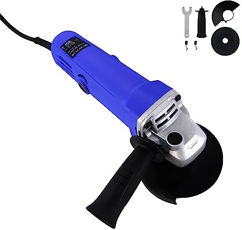 Amoladora angular eléctrica, amoladora angular de 12000 RPM, diámetro de disco de 115 mm, amoladora angular cableada con disco abrasivo y funda protectora (azul)