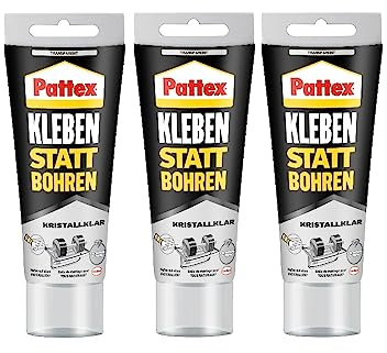 Pattex Kleben statt Bohren Kristallklar, Montagekleber für kristallklare Verklebungen, Baukleber für alle Materialien, Universalkleber für innen & außen, 3x90g