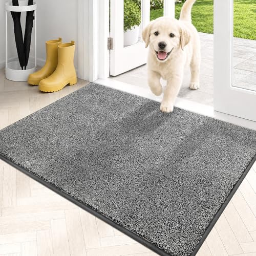 PURRUGS Dirt Trapping Door Mat 60 x 90 cm, Non-Slip Machine Washable Entrance Mat, Dog Doormat, Super Absorbent Entry Rug for Front Door, Back Door, Muddy Shoes and Paws, Light Grey-Dark Grey