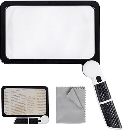 Full Page Magnifier with Light,Large Magnifying Glass for Reading,5X Magnifier for Seniors,Square Magnifying Glass Handheld,Lighted Book Magnifier,Big Vision Magnifier for Macular Degeneration