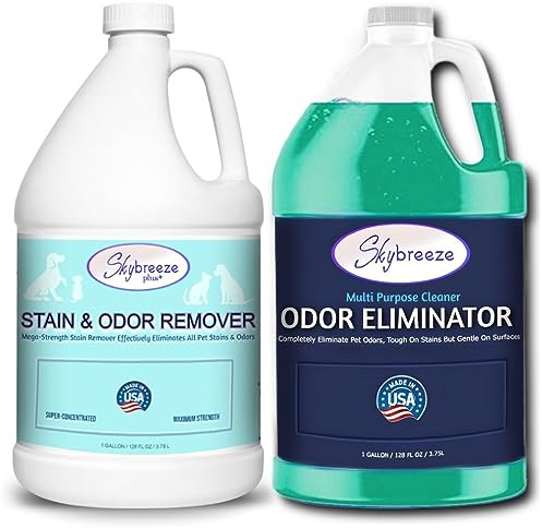 Pet Stain Odor eliminator - Super-concentrated Enzyme cleaner - Sky breeze plus - Extra Strong Odor and stain remover - Best Remover for Cat and Dog Pee All Purpose Cleaner and Deodorizer 2 gallon