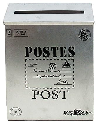 Funfob Buzón de Correo Vintage, Montaje en Pared, Buzón de Metal Antiguo, Resistente al óXido, Soporte de Correo Plateado
