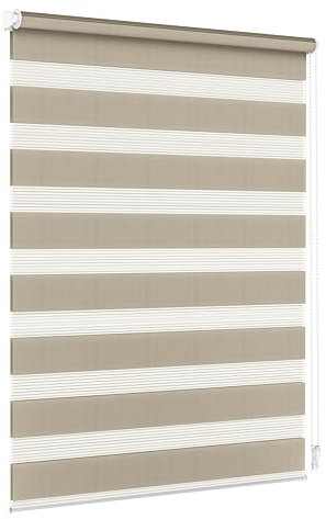 Jalousiescout Doppelrollo Klemmfix ohne Bohren & mit Bohren, 100x130cm Hellbraun Rollo Fensterrollo lichtdurchlässig, Sonnenschutzrollo Zebrarollo für Fenster & Türen