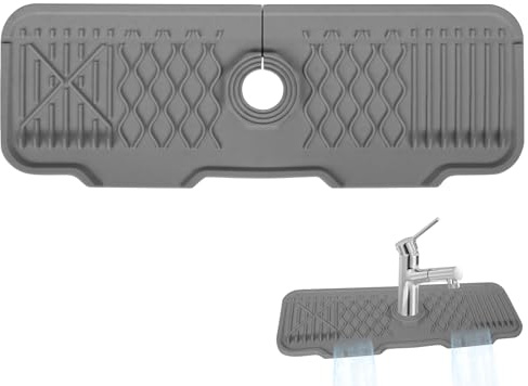 Fililogor Tappetino per rubinetto in silicone, per rubinetto, paraspruzzi del rubinetto, per cucina e bagno, protezione del piano di lavoro (grigio, 43 x 15 cm)