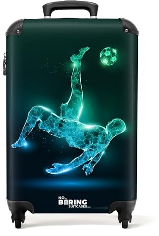 NoBoringSuitcases.com Kinderkoffer, Kinderkoffer Jungen, Koffer Kinder, Kinder Reisekoffer, Koffer Kinder Jungen, Trolley Kinder, Handgepäck Koffer, Handgepäck 55x40x20 cm (Fußballspieler - Grün-Blau)
