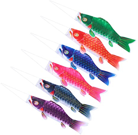 Sosoport 6stücke Teiliges Japanisches Farbenfrohe Fische Aus Strapazierfähigem Material Wetterfest Für Garten Balkon Restaurant Deko Nobori Flaggen Traditionelle Hängende Silberfisch-