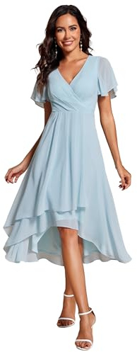 Ever-Pretty Robe D'Invité Jupe Trapèze Col en V Manches Volantées Robe Femme Chic Et Elegant Belle Robe Soirée EG02084